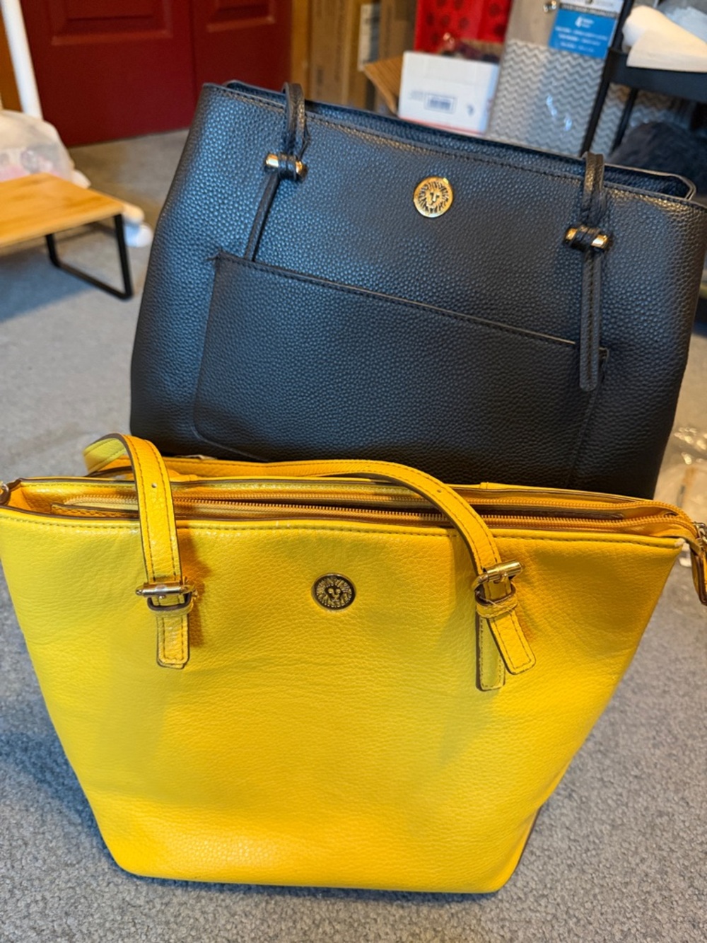 Yellow Leather Tote Bag - Anne Klein/Black